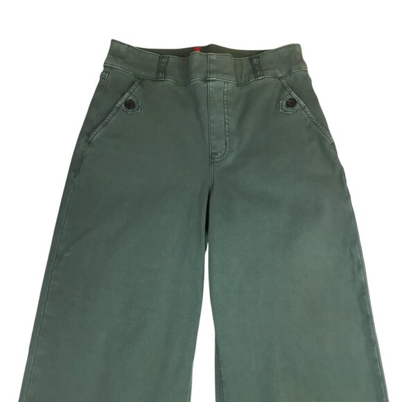 Spanx Twill Crop Wide Leg Pants Olive Green Womens Small Casual High-Waist - Picture 3 of 13